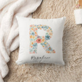 Coussin Nom personnalisé & Monogramme floral 'R' (Couverture)