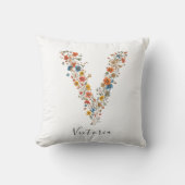 Coussin Nom personnalisé & Monogramme floral 'V' (Recto)