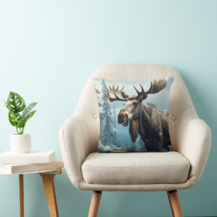 Coussin Nom personnalisé Moose d'hiver