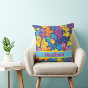Coussin Nom personnalisé motifs de l'aquarelle florale