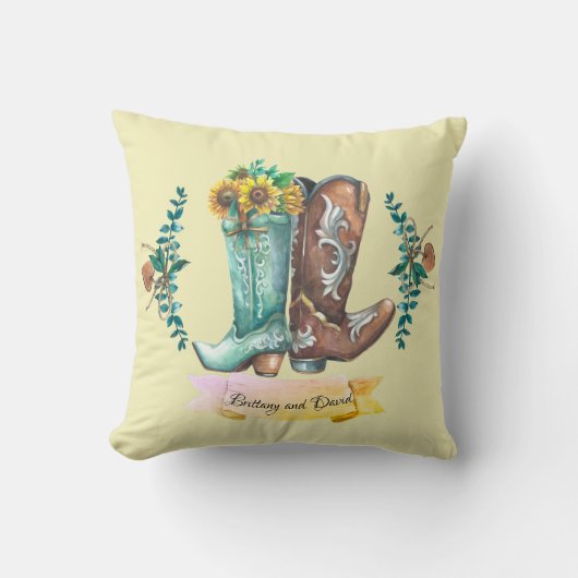 Coussin Nom personnalisé Newlyweets Rustic Cowboy Boots  (Recto)