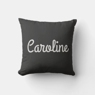 Coussin Nom personnalisé noir blanc Nom de script moderne