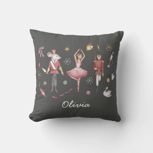 Coussin Nom personnalisé Nutcracker Ballet Ballerina Noël (Recto)