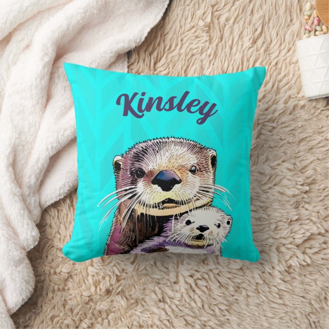 Coussin Nom personnalisé Otterly Delighful Otter (Couverture)