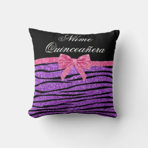 Coussin Nom personnalisé parties scintillant violet zebra