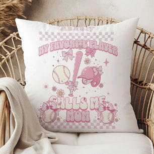 Coussin Nom personnalisé Pink Bow Basball
