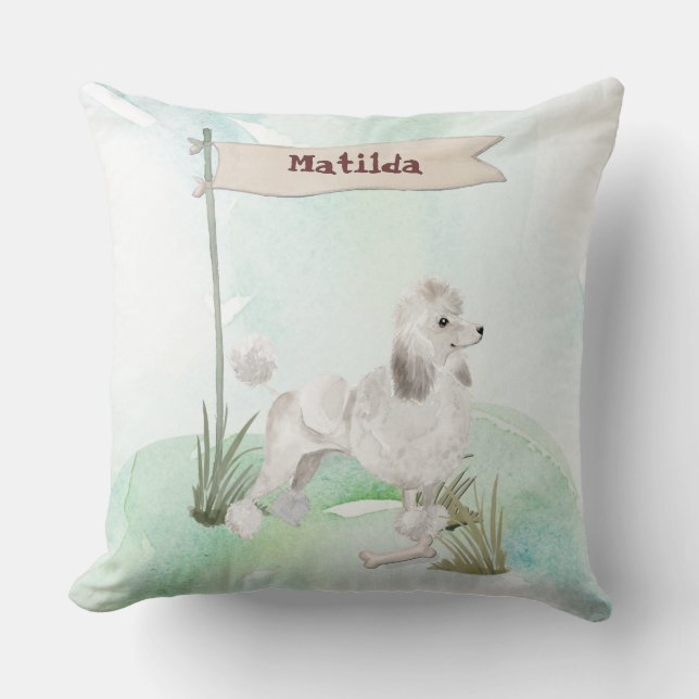 Coussin Nom personnalisé Poodle blanc chien animal (Recto)
