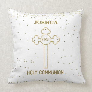 Coussin Nom personnalisé Première Sainte Communion Gold Lo