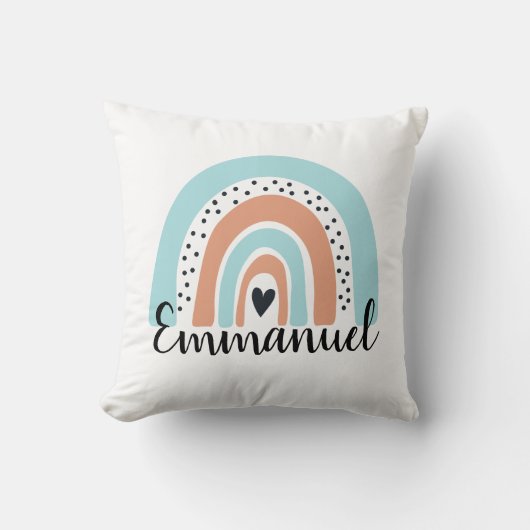 Coussin Nom personnalisé Rainbow Heart Blue Peach (Recto)