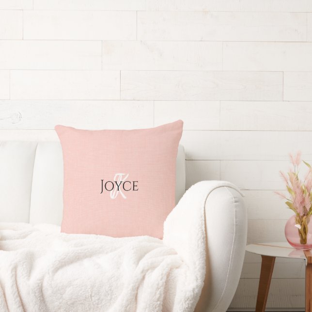 Coussin Nom personnalisé rose pâle Monogramme (Canapé)