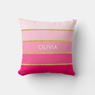 Coussin Nom personnalisé rose vif et or