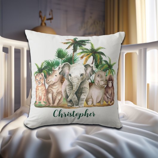 Coussin Nom personnalisé Safari Animaux Palm Trees