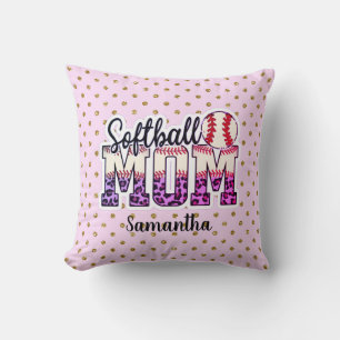 Coussin Nom personnalisé Sotball Maman Point rose et or