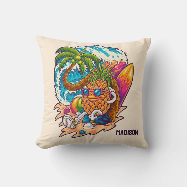 Coussin Nom personnalisé Surfing Pineapple (Recto)