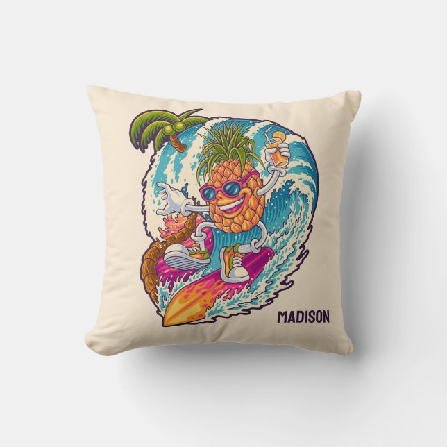 Coussin Nom personnalisé Surfing Pineapple (Recto)