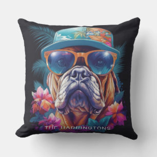 Coussin Nom personnalisé Tropical Vacances Chien