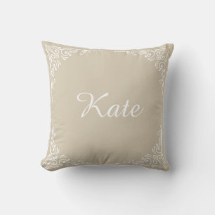 Coussin Nom personnalisé typographie moderne élégante beig