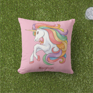 Coussin Nom personnalisé Unicorne colorée