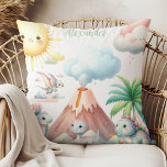 Coussin Nom personnalisé Whimsical Pastel Dinosaur<br><div class="desc">Voici notre nom personnalisé Boho Cute Dinosaur Throw Pillow, le parfait mélange de confort et de charme pour votre espace de vie! Découvrez le monde fantasque des dinosaures avec ce coussin délicieux qui présente d'adorables illustrations dans un style bohème. Conçu avec des matériaux doux et de haute qualité, notre oreiller...</div>