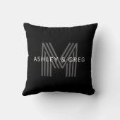 Coussin Nom rétro moderne / monogramme modifiable noir et  (Verso)