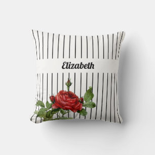 Coussin Nom Rose Rouge à Rayures