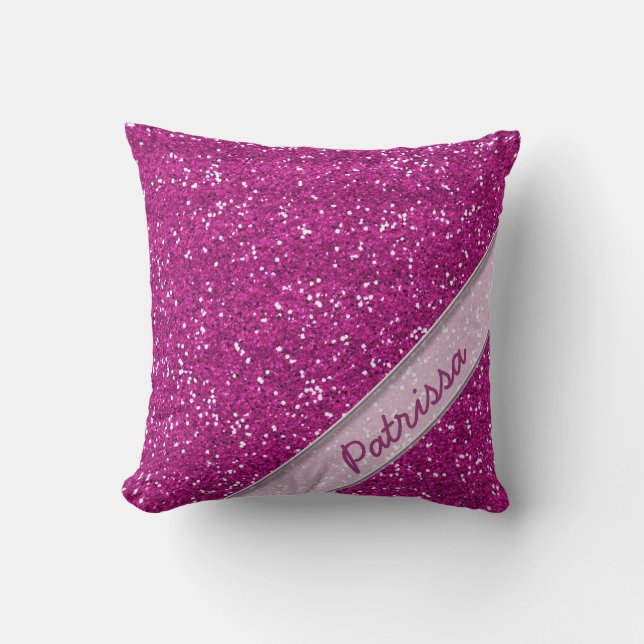Coussin Nom rose scintillant de coutume de parties (Recto)