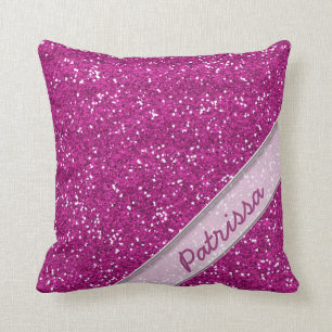Coussin Nom rose scintillant de coutume de parties