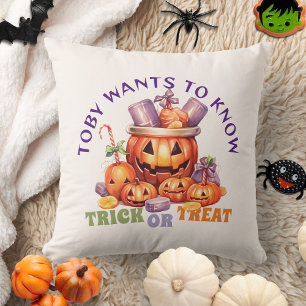 Coussin Nom Tricoter ou traiter les enfants Éffrayants Hal