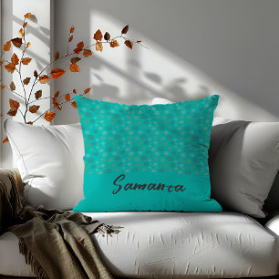 Coussin Nom turquoise de ligne de cercle géométrique vinta