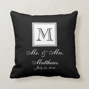 Coussin Noms blancs noirs de monogramme épousant le