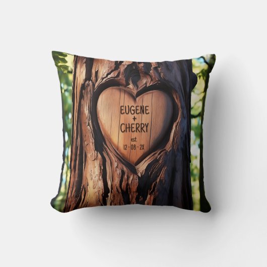 Coussin Noms de coeur sculptés Date Bois Trunk Tree (Recto)