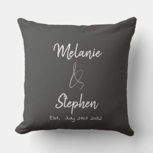 Coussin Noms de couple élégants Date Script Typographie Gr