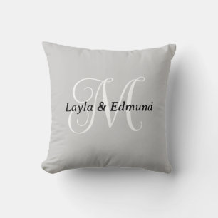 Coussin Noms de couples à monogramme personnalisé Gris Rus