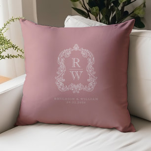 Coussin Noms de crête de monogramme vintage Rose poudrée d