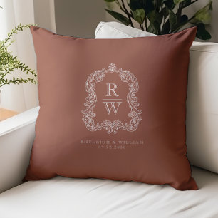 Coussin Noms de crête de monogramme vintage Terracotta Mar