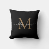 Coussin Noms de mariage élégants monogramme noir or écritu (Recto)