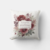 Coussin Noms de Mariages d'aquarelle florale de Bourgogne  (Recto)