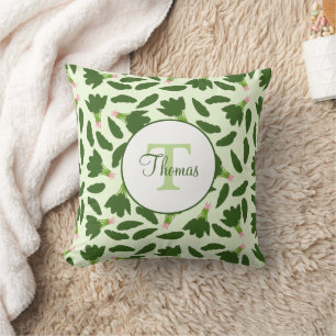 Coussin Noms de monogrammes Motifs Feuille d'épinards vert