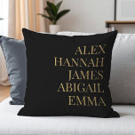 Coussin Noms d'enfants élégants modernes Famille personnal<br><div class="desc">Noms d'enfants élégants modernes Famille personnalisée Jeu d'oreiller en noir et or</div>