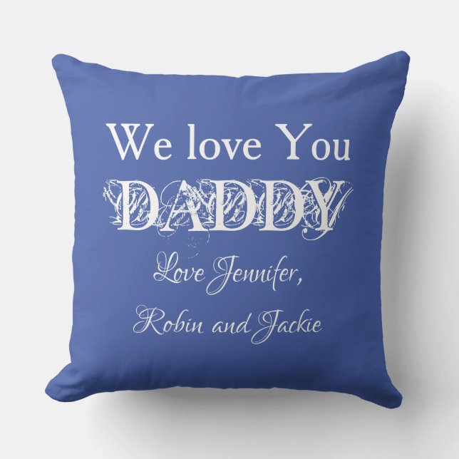 Coussin Noms personnalisés Père Papa Dada Moderne Bleu Sim (Recto)