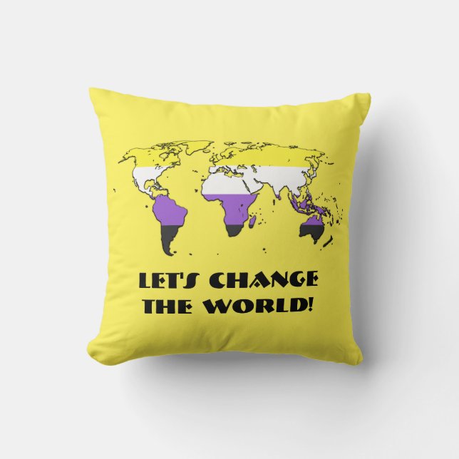 Coussin Non-Binary  Pride Map of The World Throw Pillow (Recto)