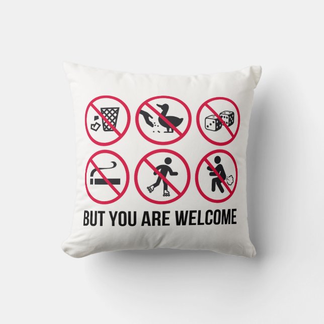 Coussin Non, mais vous êtes les bienvenus (Recto)