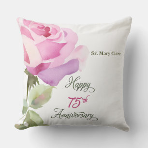 Coussin Nonne Personnalisé 75e Anniversaire Rose Rose