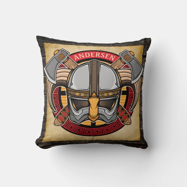 Coussin Nordic Viking Warrior AJOUTER NOM Norse Ax Norseme (Recto)