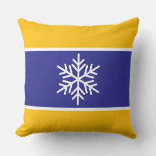 Coussin Nordique bleu profond jaune blanc rayures flocon d