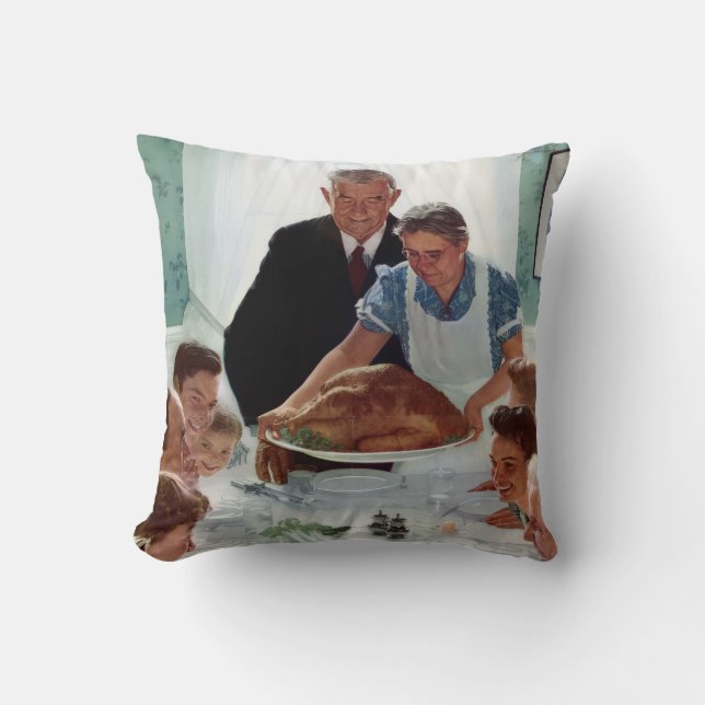 Coussin Norman Rockwell Monogramme Thanksgiving (Recto)
