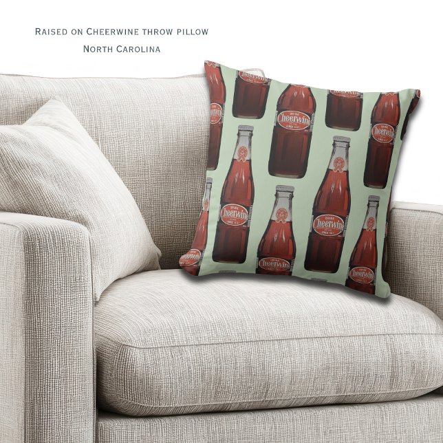 Coussin North Carolina Cheerwine Retro Soda Throw Pillow (Carolina comfort with a splash of Cheerwine nostalgia. Personalized North Carolina Throw Pillow)