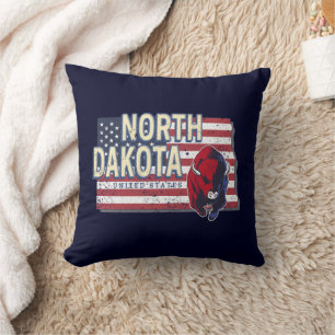 Coussin North Dakota State États-Unis Retro Map Vintage