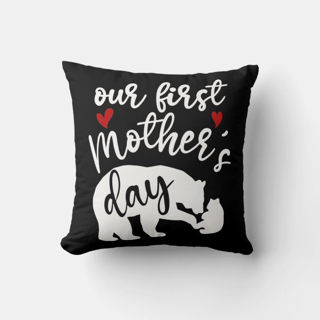 Coussin Nos premiers Coeurs de la Fête des mères Mama Bear (Recto)