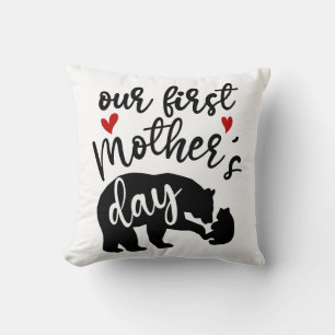 Coussin Nos premiers Coeurs de la Fête des mères Mama Bear